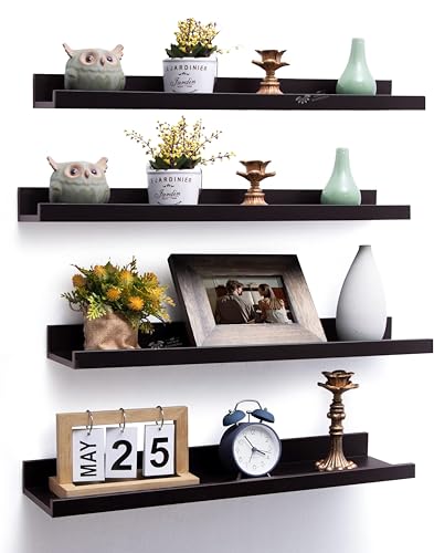 Image of Aries Wooden Floating Wall Shelf| Wall Rack Shelf | Wall Mount for Living Room, Bedroom, Kitchen (Ledge, Set of 4, Wenge Brown, Large)