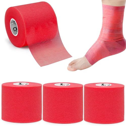 Image of OK TAPE Pre Wrap Tape (4-Rolls, 120 Yards) - Athletic Foam Underwrap for Sports, Protect for Ankles Wrists Hands and Knees, 2.75 Inches - Red