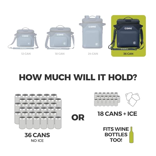 Image of CORE Magnetic Leak Proof Soft Cooler with Waterproof Zipper | Insulated Bag Portable Ice Chest Box | Best Soft Cooler for Food & Beverages for Tailgating, Car Camping, Travel, and Family Beach Picnics