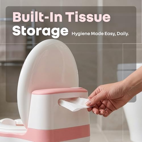 Image of R for Rabbit Little GrownUp Tunes Baby Potty Training Seat with Music, Soft Cushion & Ergonomic Backrest Tissue Storage for Kids | Toilet Seat Weight Up to 50 kg, 1 to 7 Years (Pink White)