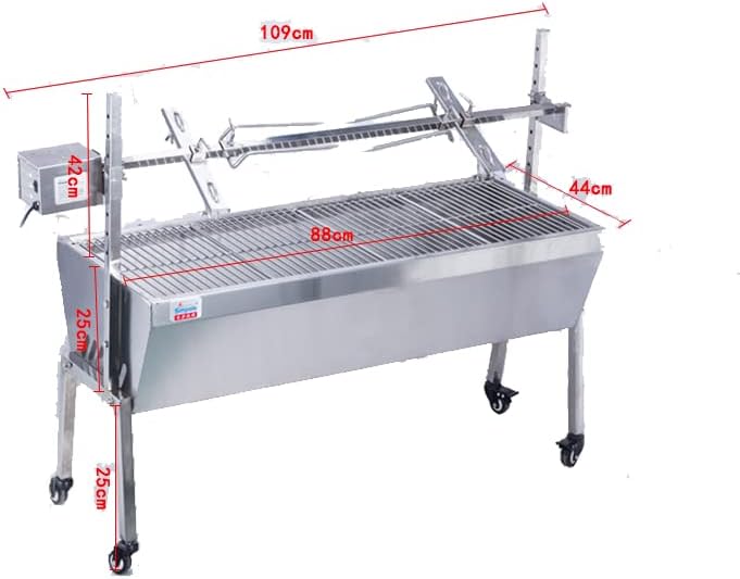 Miniatura 5 de Asador de barbacoa de 35 pulgadas, asador de acero inoxidable, parrilla de carbón con cubierta trasera, kit de asador de cordero giratorio