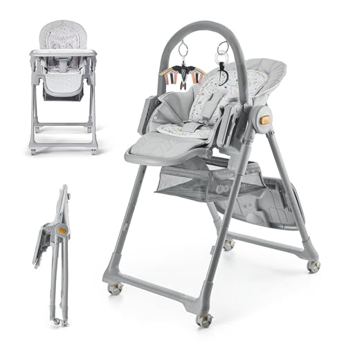 Kinderkraft LASTREE Foldable Baby High Chair for Babies and Toddlers with Reclining Function, Play...