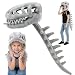 Esyun Realistic Spinosaurus Dinosaur Mask, 3D Soft Plush Dino Skull Headgear for Cosplay, Funny Animal Hood for Dress-Up Props (Grey)
