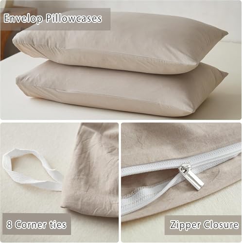 Image of TOCOMOA Duvet Cover Set 100% Washed Cotton Linen Feel Soft Comfy Breathable 3 Piece Comforter Covers Bedding Set (Queen, Heathered Linen Grey)