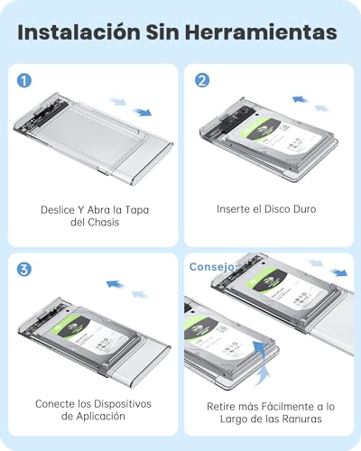POSUGEAR Carcasa Disco Duro 2,5", USB 3.0 Caja Disco Duro para HDD SSD SATA I/II/III de 7mm y 9.5mm de Altura con Cable USB, Sopporta UASP&Trim, no Requiere Herramientas-Transparente Caja