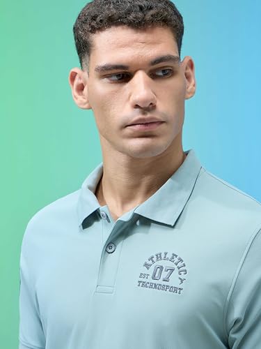 Image of TECHNOSPORT Men's Slim Fit Solid Half Sleeve Polo T-Shirt for Gym, Sports & Running