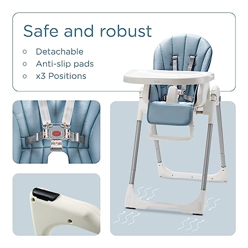 Küb 3-In-1 Foldable Baby High Chair (Blue) | Multifunctional Infant Highchair For Babies & Toddlers | Removable Seat & Tray For Easy Clean | 7 Height & 4 Recline Adjustable | 2 Locking Wheels | Safe #TOP3