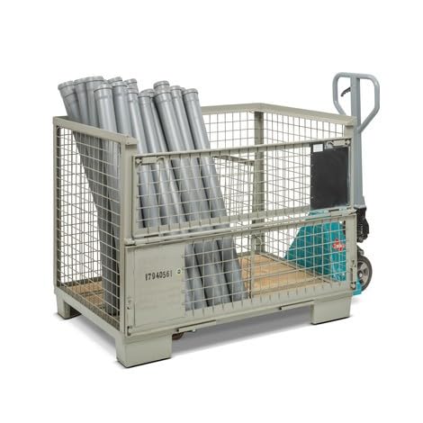 HEMMDAL Euro-Gitterbox mit 2 Doppelvorderwandklappe | 1.500 kg Tragkraft | HxBxT 97 x 124 x 83,5 cm | Grau | 5 x 5 cm Maschenweite | aus Stahl | stapelbar | tauschfähig | Gitterbehälter