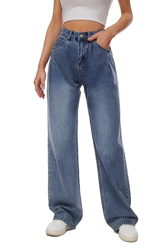 Women Straight Ankle Jeans Casual Loose High Waist Solid Denim Pants4