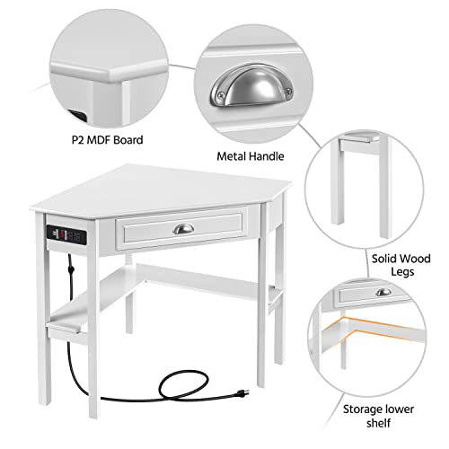 Yaheetech L Shaped Corner Computer Desk With Power Outlets, Reversible Triangle Workstation With Usb Ports And Hook For Small Space, Modern Home Office Desk Gaming Table With Drawer & Shelf, White #TOP5