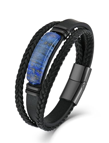 Lapis Lazuli Bracelets for Men Leather Black Bracelet