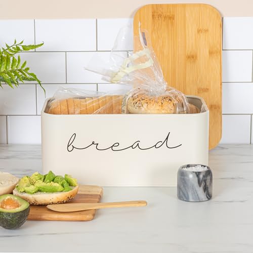 Panera de metal con tapa de bambú rectangular beige Bloomingville de 11.75'' 4