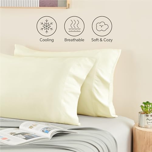 Image of BEDELITE King Pillow Cases Set of 2, Rayon Derived from Bamboo, Cream
