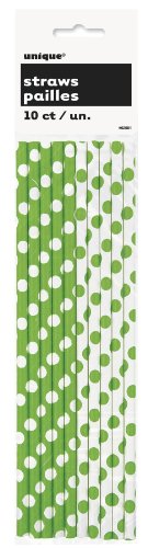 Image of Polka Dot Paper Straws - Lime Green, 10 Pcs