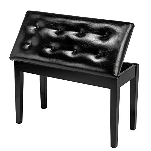 Bonnlo Wooden Double/Duet Piano Bench with Storage and Thick Cushion Faux Leather Padded Piano Stool Artist Duet Seat- Black