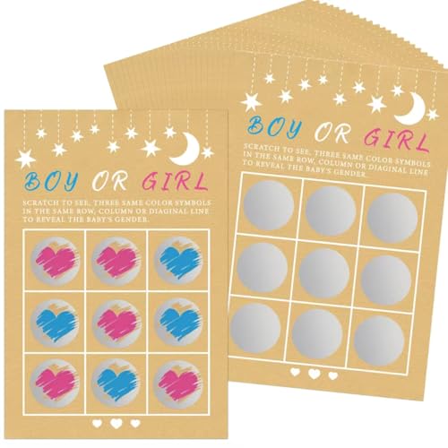 Image of Gender Reveal Scratch Off Cards 25pcs, Its A Girl Gender Reveal Tic Tac Toe Board, Baby Reveal Ideas Party &Baby Shower Scratch off Game
