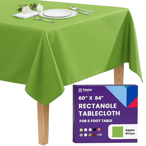 Image of Gee Di Moda Rectangle Tablecloth - 60 x 84 Inch Apple Green Table Cloth for 5 Foot Rectangle Tables - Heavy Duty Washable Fabric - for Holiday Party, Dinner, Weddings, Baby Shower & Events