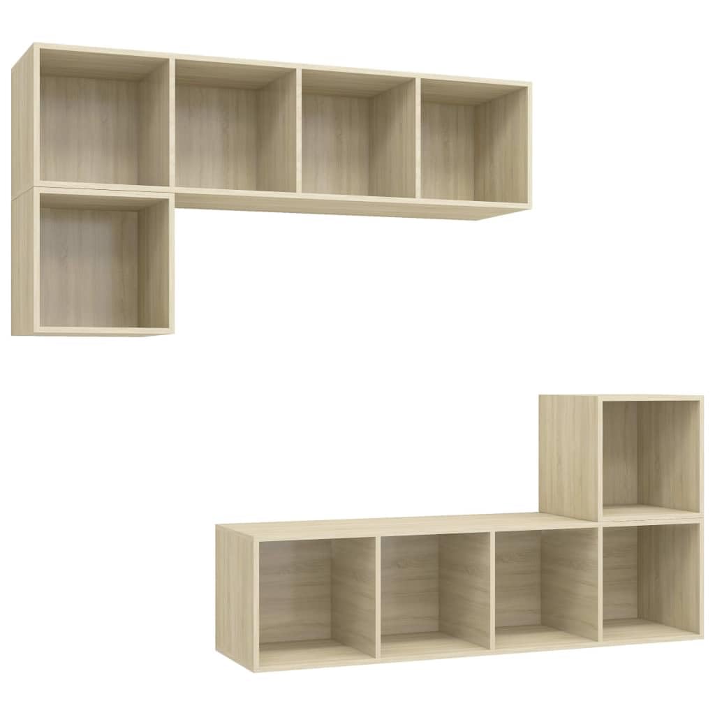 4-TLG. TV-Schrank-Set Sonoma-Eiche, Holzwerkstoff, Hängend, Modernes Media-Center für Wohnzimmer und Schlafzimmer, Viel Stauraum