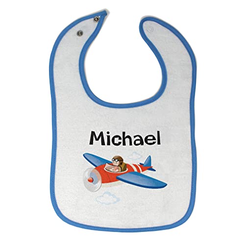 Custom Toddler & Baby Bibs Burp Cloths Profession Future Pilot Airplane Kids Profession Cotton Baby Items for Baby Girl & Boy White Blue Custom Text Here