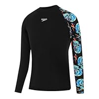 Speedo Boy's Skull Long Sleeve Sun Top, Black/Multi, 7-8 Years