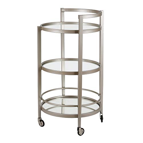 Image of Henn&Hart 21 inch Wide Round Bar Cart in Satin Nickel, Bar Carts for the Home