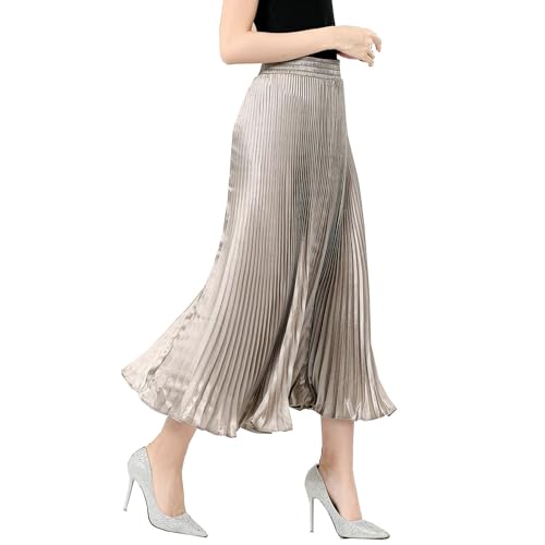 TONCHENGSD Women's Satin Metallic Pleated Accordion Long Maxi Skirt2