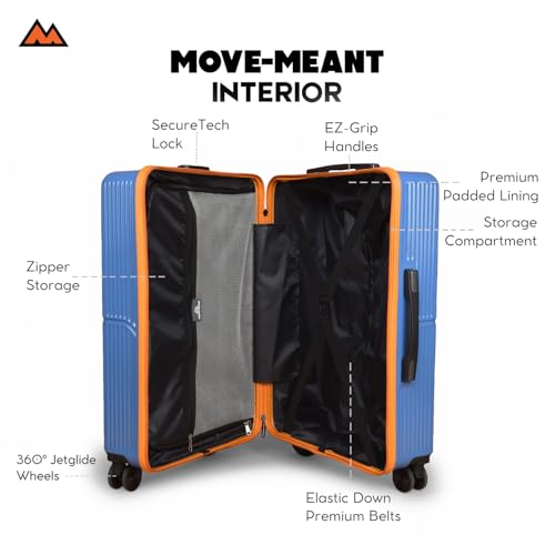 Image of Move-Meant Medium Polycarbonate Hard Shell Glide 66Cm Suitcase 8 Wheels Number Lock Poly Carbonate MAT. Blue for Men & Women | 360 Degree Wheeling System Luggage | Trolley Bags for Travel