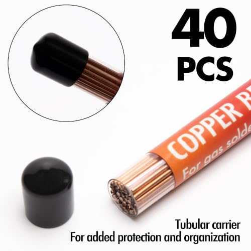Image of 40 Sticks Copper Brazing Rods BCuP-2 (5 /64 inch x 9.8 inch) 2mm Phosphorus Round Self Fluxing Welding Brass Brazing Rod Sticks TIG Arc Pipes for Air Conditioner Refrigerators Pipe Gas