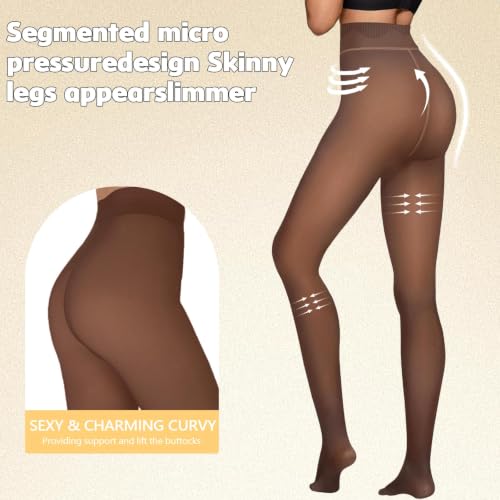 Image of X-CHENG Fleece Lined Tights Sheer Women - Winter Fake Translucent Warm Pantyhose Leggings Sheer Thick Tights for Women