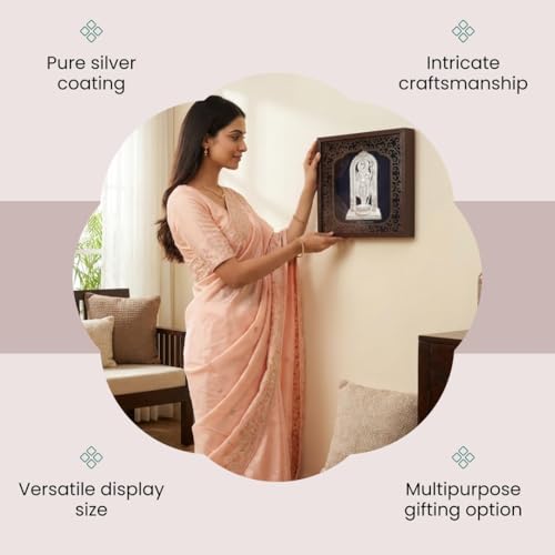Image of Silver Plating Ramlalla Frame | Divine Home Decor | Wall Mount SquareFrame for Gift, Wooden PhotoFrame for Temple, OfficeDecor | hangingframe (6.50 inch x 6.50 inch Inch)