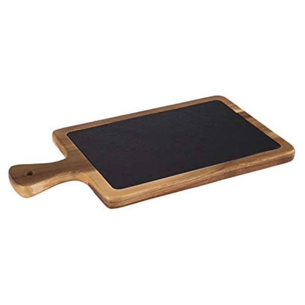 APS Serving Board 2-Piece 40 x 15 cm, Rustic Wooden Board, Acacia Wood Chopping Board with Natural Slate Plate