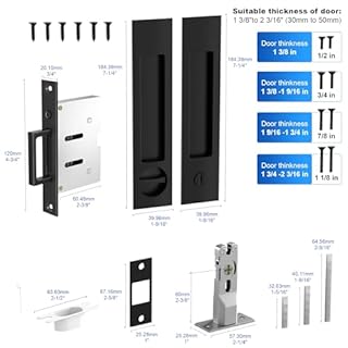 Dontay Pocket Door Handle and Edge Pull, Narrow Modern Rectangular Keyed Entry Function, Recessed Sliding Door Hardware for 1 3/8” to 2 3/16” Thickness Door (Privacy Lock, Matte Black, 1 Pack)