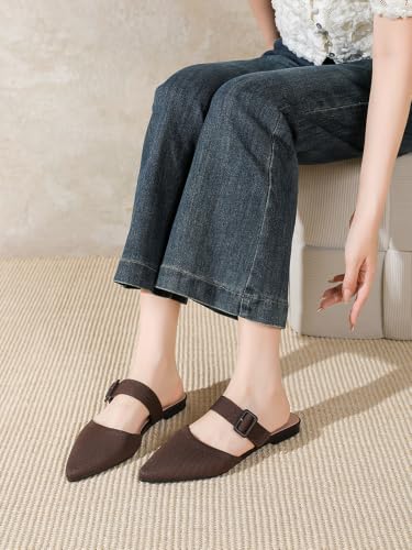 Image of Pointed Toe Mules for Women Flats,Slip On Mules Backless,Wide Width Mules,Mule Slides Flats Sandals