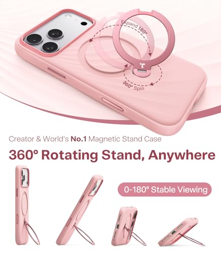 Image of TORRAS Q3 Wind for iPhone 17 Pro Case Silicone, 360 Magnetic Stand, Fit for MagSafe, Camera Control, Safe Soft Elegant Phone Case for iPhone 17 Pro 6.3'', Powder Pink