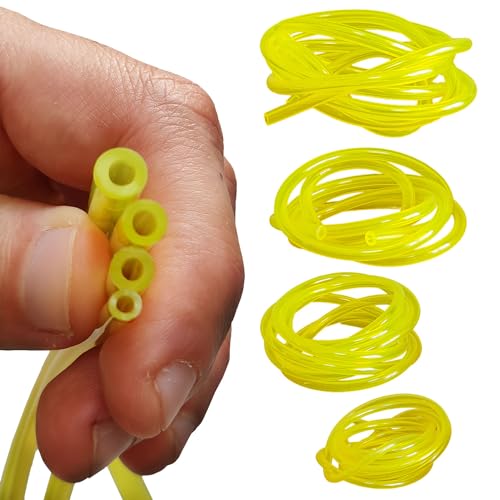 4 Sizes Assoreted Fuel Line Hose Replacement Tubing for Two Stroke / 2 Cycle Small Enginge Power Tools, Petrol Gas Pipe for Lawn Mower String Trimmer Chainsaw Leaf Blower, Fit Most Brands (Yellow)
