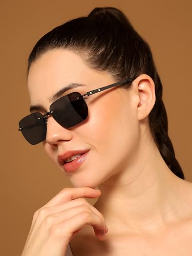 Image of Voyage Rimless Polarized Sunglasses for Men & Women (Black Lens | Black Frame - MG7601)