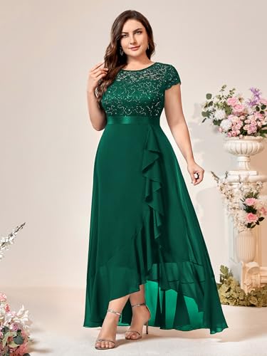 Miusol Women's Plus Size Sequin Floral Lace Elegant Ruffle Formal Evening Party Maxi Dress3