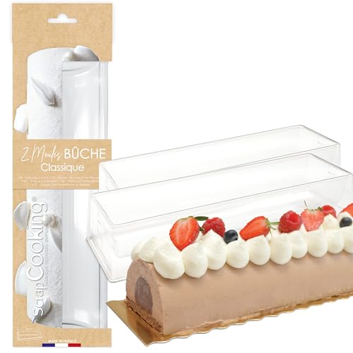 ScrapCooking 1960 - Moldes para troncos de Natal, 2 moldes de PVC semirrígidos e reutilizáveis, comprimento 30 cm, acessórios para pastelaria de sobremesa de Natal, com receita