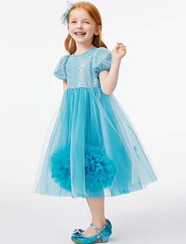 Girls Sequin Dress Puff Mesh Tulle Flower Party Gown Princess Dress Up Outfit3