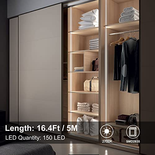 Image of echosari Strip Lights Battery Operated, 16.5Ft 150 LED 2835 SMD Closet Strip Lights with Remote for Bedroom, Kitchen, Cabinet Decor (Cool White) | LED Strip Lights Battery Powered with Remote, Self-Adhesive, Cuttable for TV Kitchen Cupboard Bedroom Decor