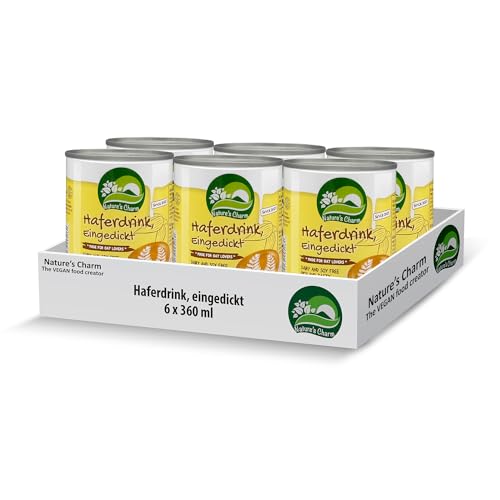 Nature’s Charm eingedickter Haferdrink – Vegane Kondensmilch – Ideal für Kaffee und Desserts – 6 x 360 ml