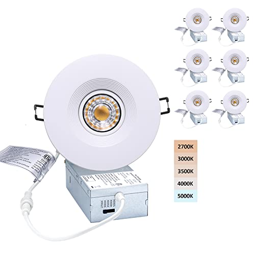 Image of POPANU Premium Canless Recessed Gimbal Downlight Rotatable-Spotlight 5 CCT 4 Inch Eyeball Ceilling Potlight, Dimmable Lights Fixture with Junction Box, 8W, White Round Trim, with Baffle, 6P
