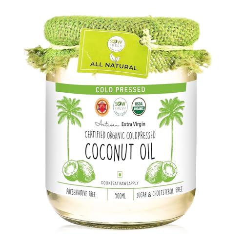 Image of Sow Fresh All Natural Extra Virgin Coconut Oil - 500ml Organic Cold Pressed Virgin Vegan Coconut Oil for Cooking, Hair & Skin Care and Oil Pulling - No Preservatives & No Sugar