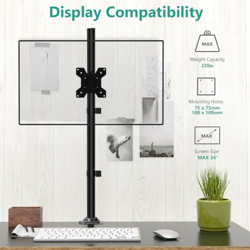 Image of WALI Monitor Arm Desk Mount for Screen up to 32 Inch, Extra Tall Single Monitor Arm, Articulating Monitors Mount, Holds up to 10 kg, 75x75 /100x100mm (M001XL), Black