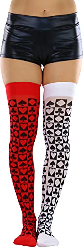 Image of ToBeInStyle Women's Harlequin Jester Thigh High Stockings Playing Card Checkered Opaque Halloween Costume Hosiery