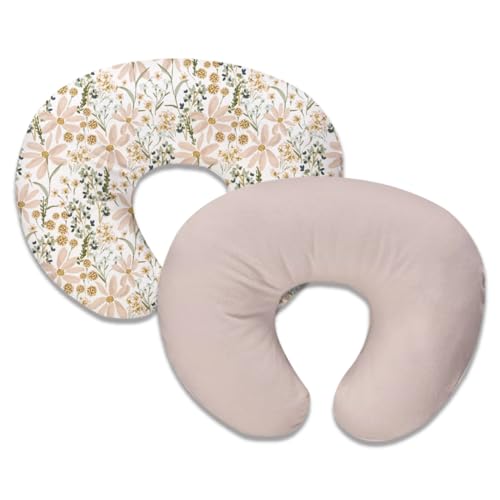 Image of Nursing Pillow Cover,2-Pack Removable Cover for Breastfeeding Pillows,Ultra-Soft Baby Nursing Pillow, Fits Newborn Feeding Pillow 22.5in*18in（Daisy&Solid Color）