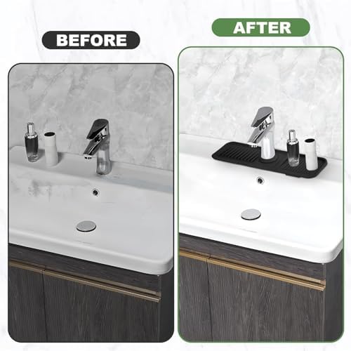 Aputue Musluk pedleri, Siyah Lavabo Sıçrama Önleyici, Ayarlanabilir Tabanlı Mutfak Silikon Lavabo Pedi, Mutfak, Banyo ve Çamaşır Odası İçin Musluk Sıçrama Koruyucu - Görsel 6