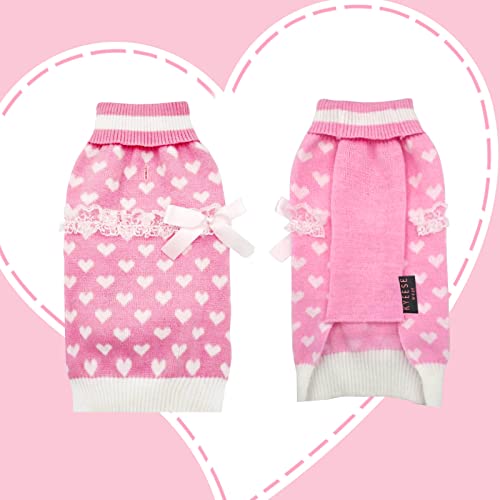 Kyeese Valentine's Day Dog Sweaters For Small Dogs With Leash Hole Turtleneck Pink Dog Sweater With Bowtie Knit Pullover Dog Clothes #TOP1