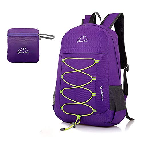 WODT Mochila Plegable Liviana, Mochila Resistente al Agua, Mochila de Nylon Unisex para Viajes, Ciclismo, Deportes al Aire Libre,Purple