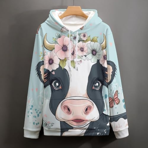 Sweat à capuche vache papillon fleur sweatshirt hoodie manches longues pullover S - 5